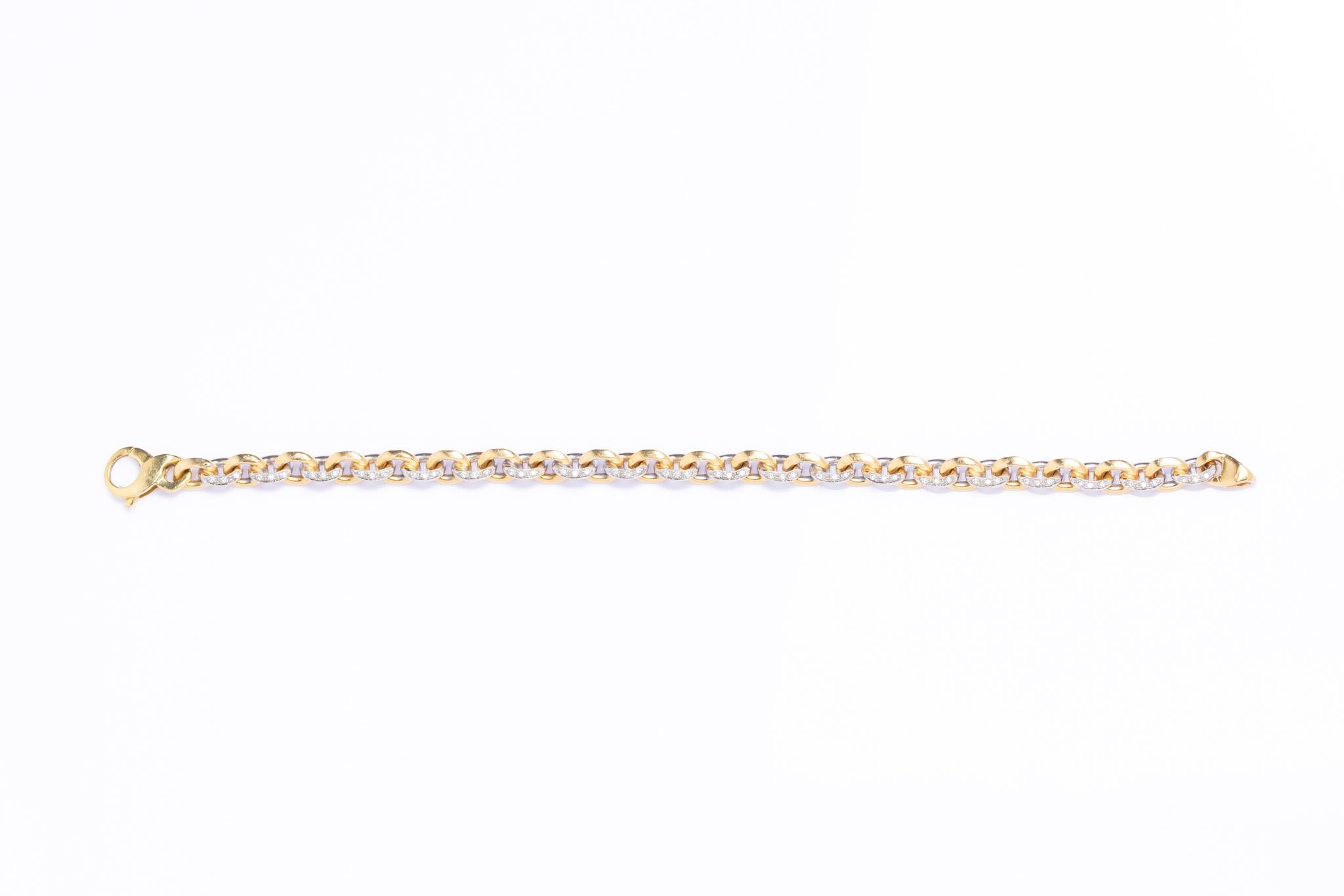 Vintage 18ct Two-Tone Gold Diamond Link Bracelet In Excellent Condition For Sale In Portland, England