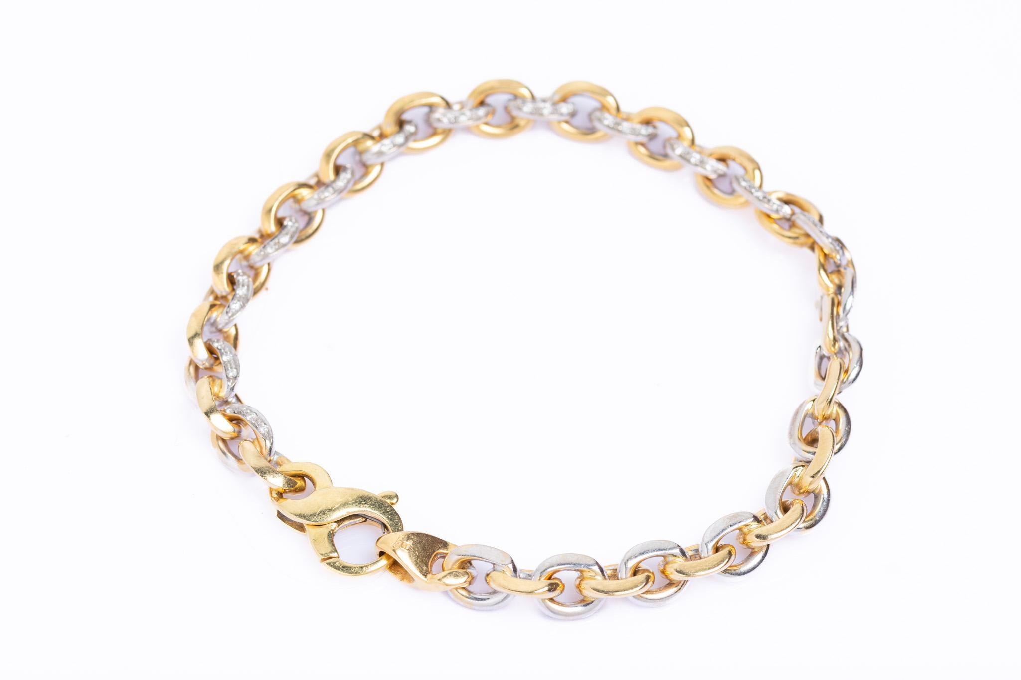 Women's Vintage 18ct Two-Tone Gold Diamond Link Bracelet For Sale