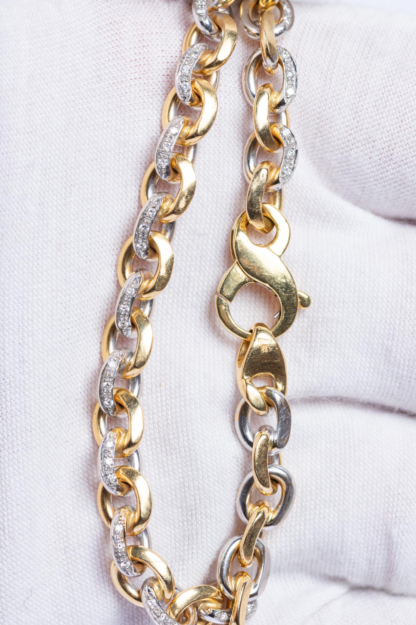 Vintage 18ct Two-Tone Gold Diamond Link Bracelet For Sale 2