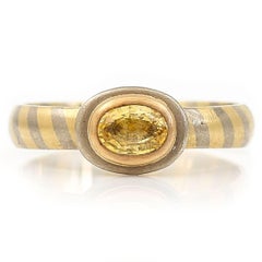 Vintage 18 Carat White and Yellow Gold Yellow Sapphire Ring, circa 1989