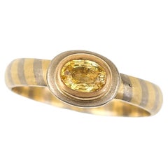 Vintage 18 Carat White and Yellow Gold Yellow Sapphire Ring, circa 1989