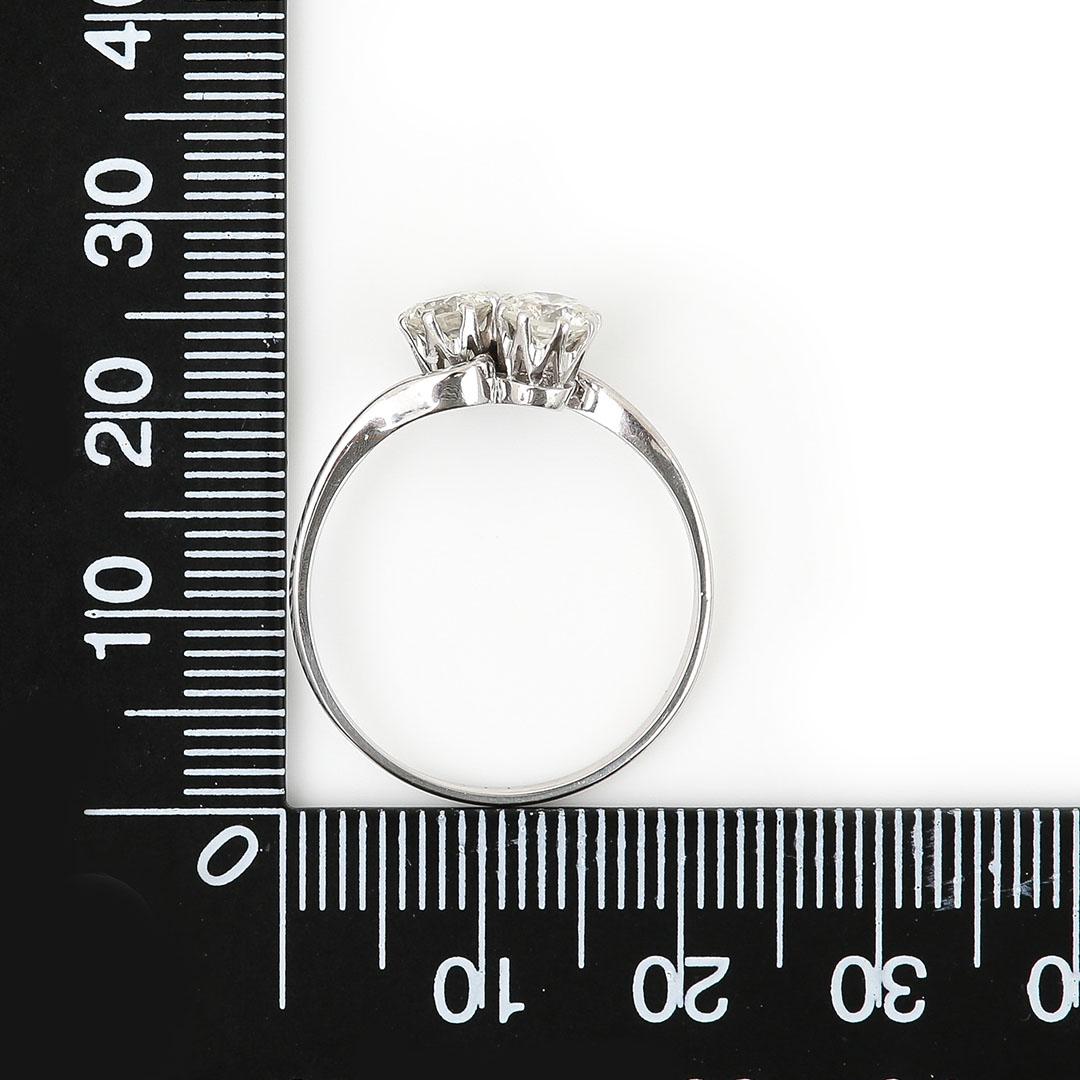 Vintage 18ct White Gold 0.95ct Toi Et Moi Diamond Two Stone Crossover Ring 7