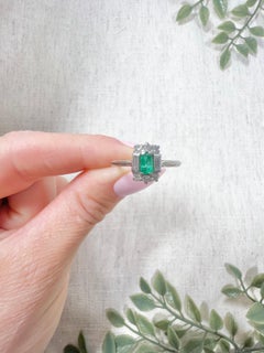 Vintage 18ct White Gold 1940’s Emerald Cut, Emerald & Diamond Cluster Ring