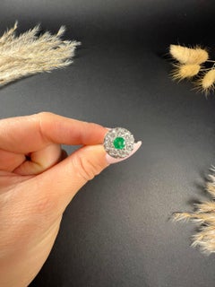 Vintage 18ct White Gold, 1940’s Emerald Diamond Round Cluster Ring