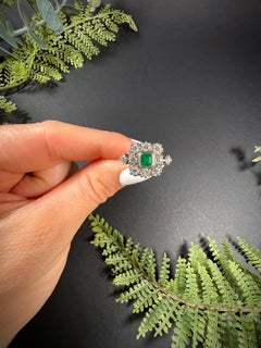 Vintage 18ct White Gold, 1940’s Emerald Diamond Square Cluster Ring