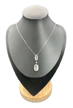 Vintage platinum, 1920s Aquamarine & Diamond Pendant Necklace