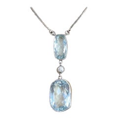 Vintage 18ct Weißgold, 1960er Jahre Aquamarin & Diamant-Anhänger Halskette