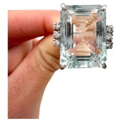 Vintage 18ct White Gold, 1960s Large Aquamarine & Diamond Cocktail Ring
