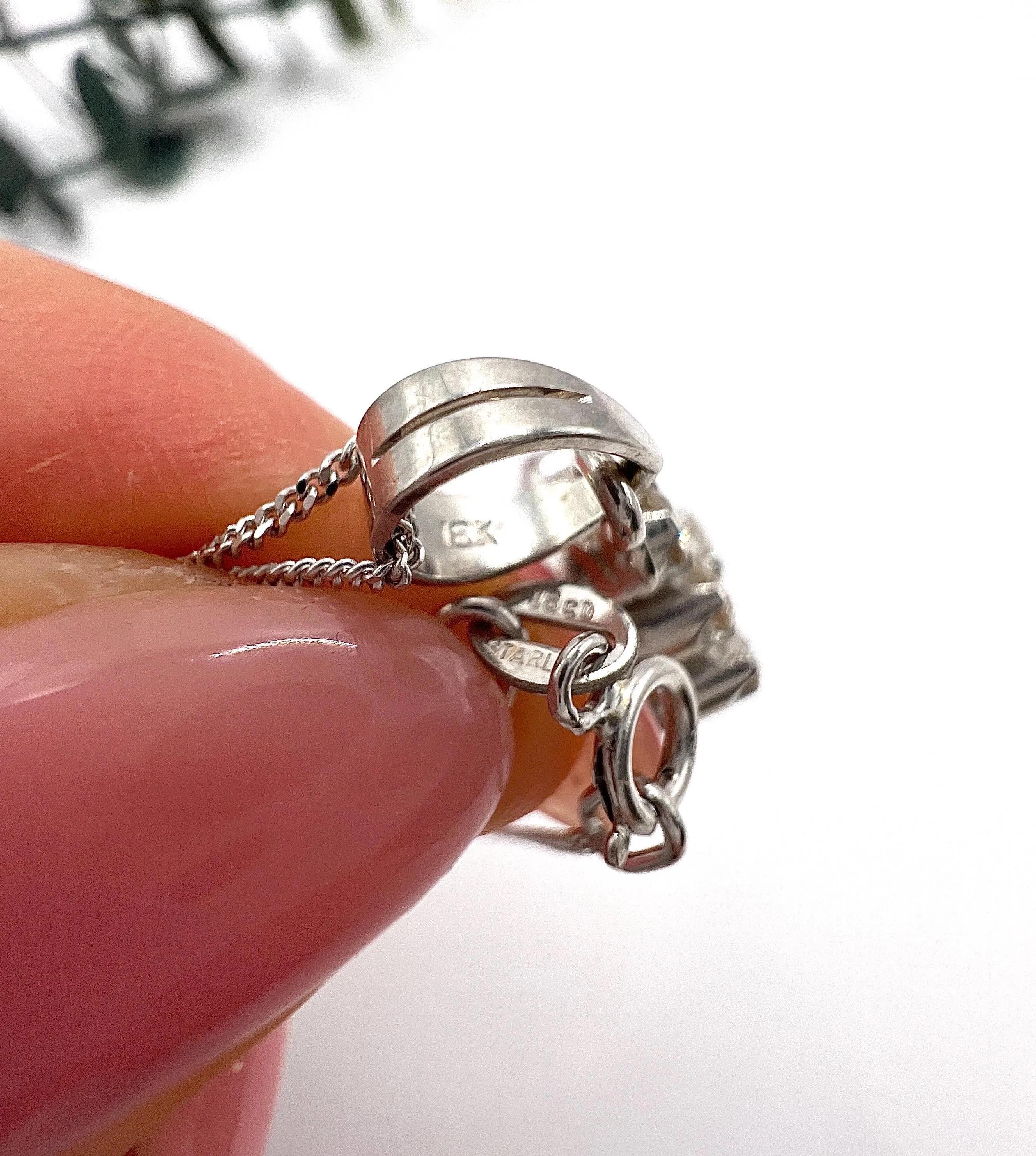 Vintage 18ct Weißgold, 1980er Jahre 1,20 Karat Diamond Swirl Anhänger Halskette im Angebot 6