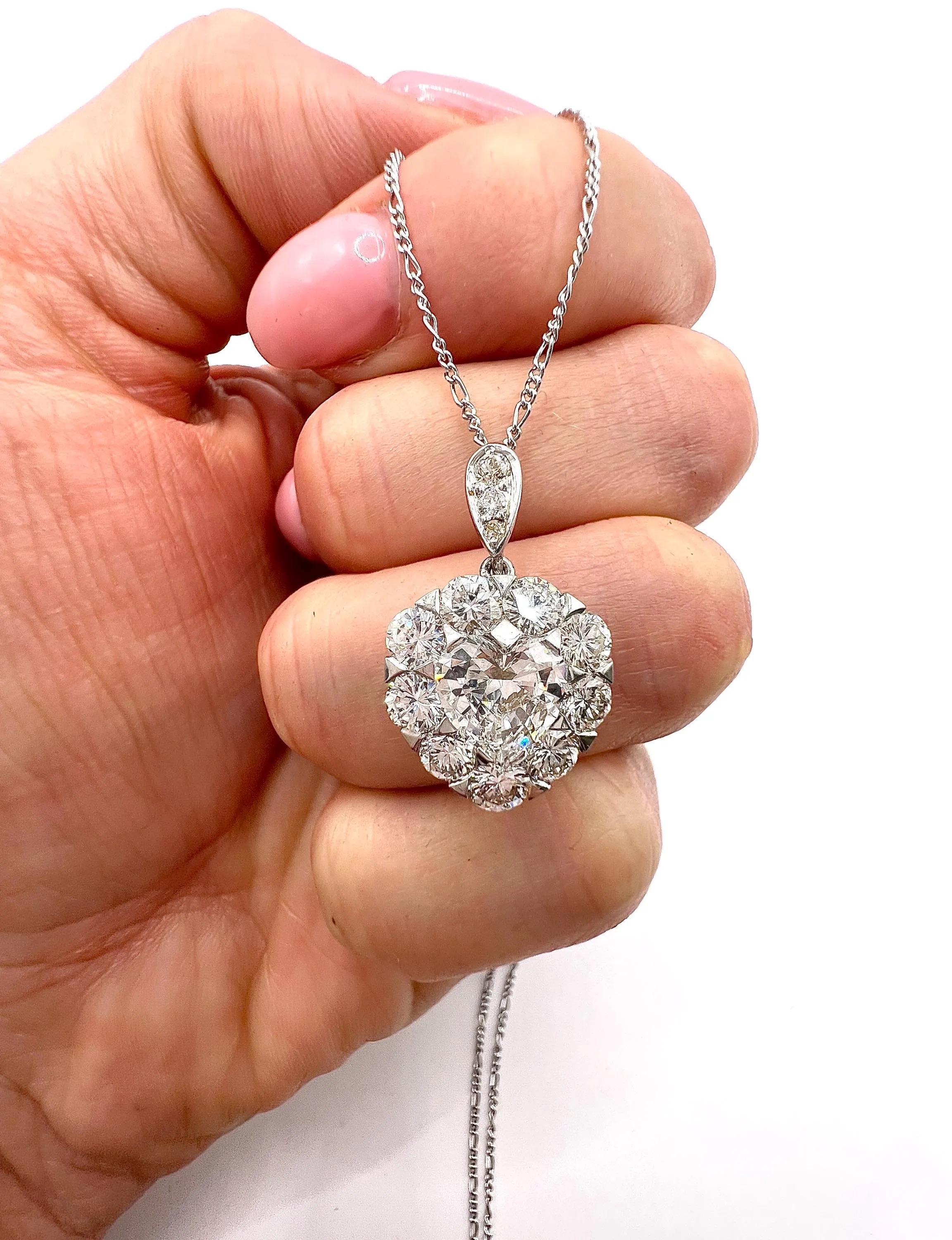 Vintage 18ct Weißgold, 3 Karat Diamant Herz-Anhänger auf Platin Figaro Kette im Angebot 8