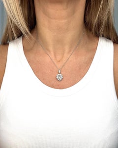 Vintage 18ct White Gold, 3 Carat Diamond Heart Pendant on Platinum Figaro Chain