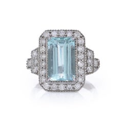 Vintage 18ct White Gold Aquamarine & Diamond Cluster Ring