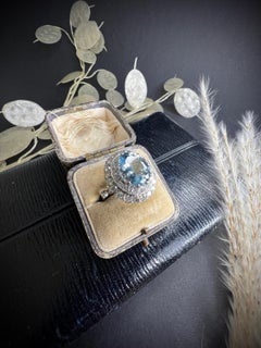 Vintage 18ct White Gold Aquamarine & Diamond Tiered Dress Ring