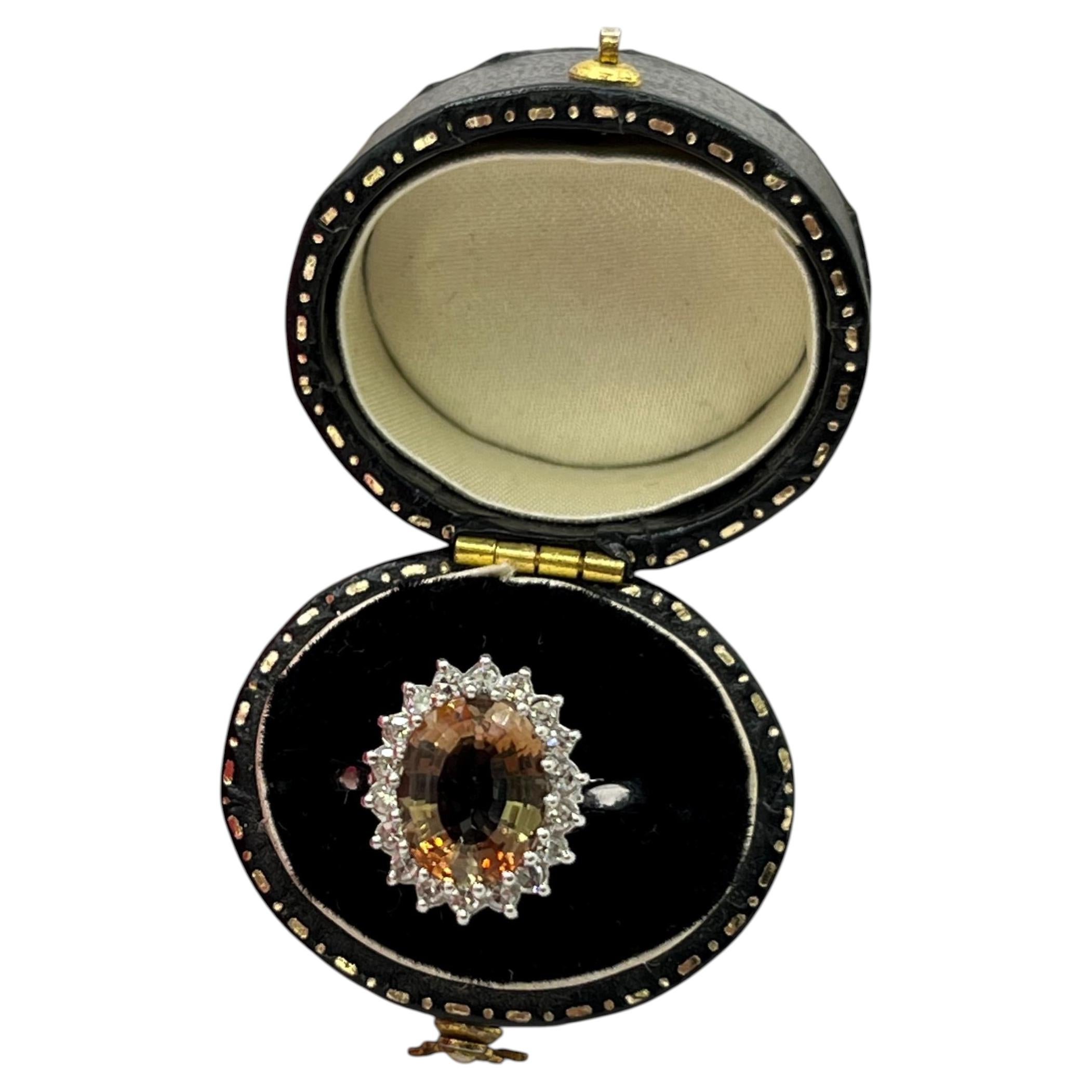 Vintage 18ct White Gold Bi Coloured Tourmaline & Diamond Cluster Ring Circa 1980 For Sale