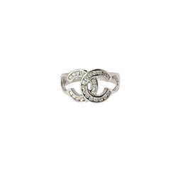 Vintage 18ct White Gold Diamond Band Ring Openwork Interlocking C Cut-Out