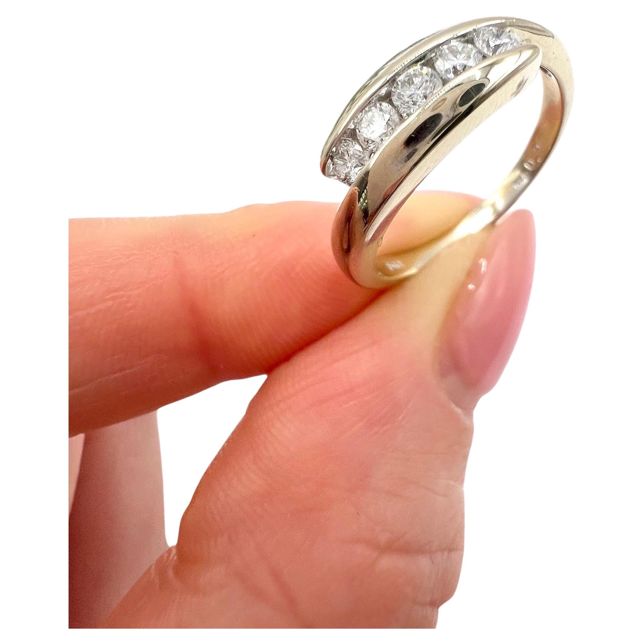 Vintage 18ct White Gold, Diamond Five Stone Crossover Engagement Ring