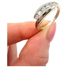 Vintage 18ct Weißgold, Diamant Fünf Stein Crossover Verlobungsring