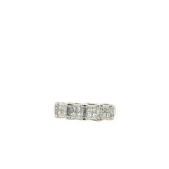 Vintage 18ct White Gold Diamond Ring Set With 0.90ct Princess &Baguette Diamonds