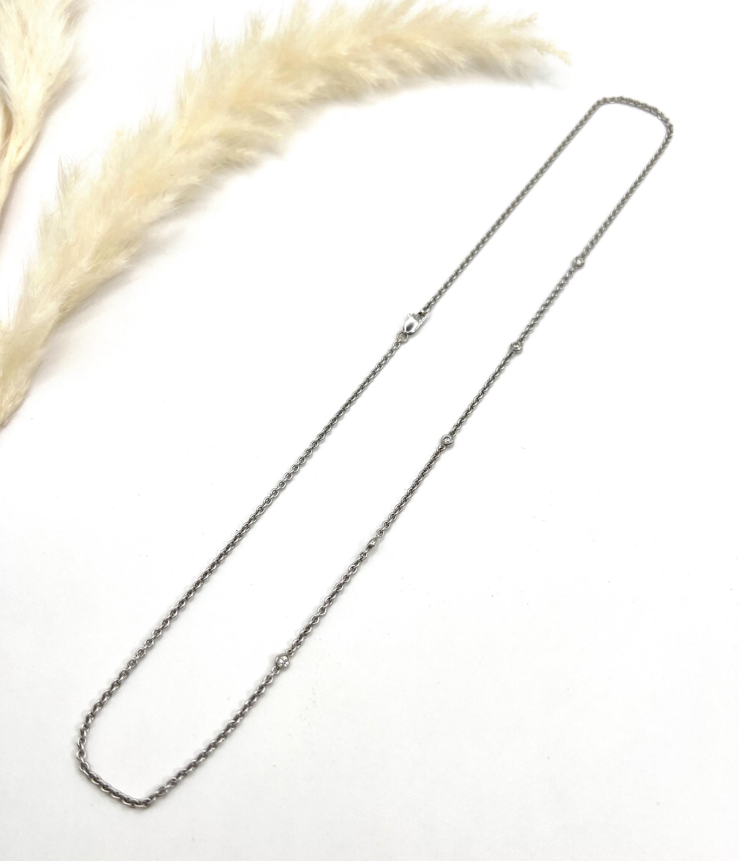 Women's or Men's Vintage 18ct White Gold, Diamond Set Trace Link Chain with Lobster Clasp For Sale