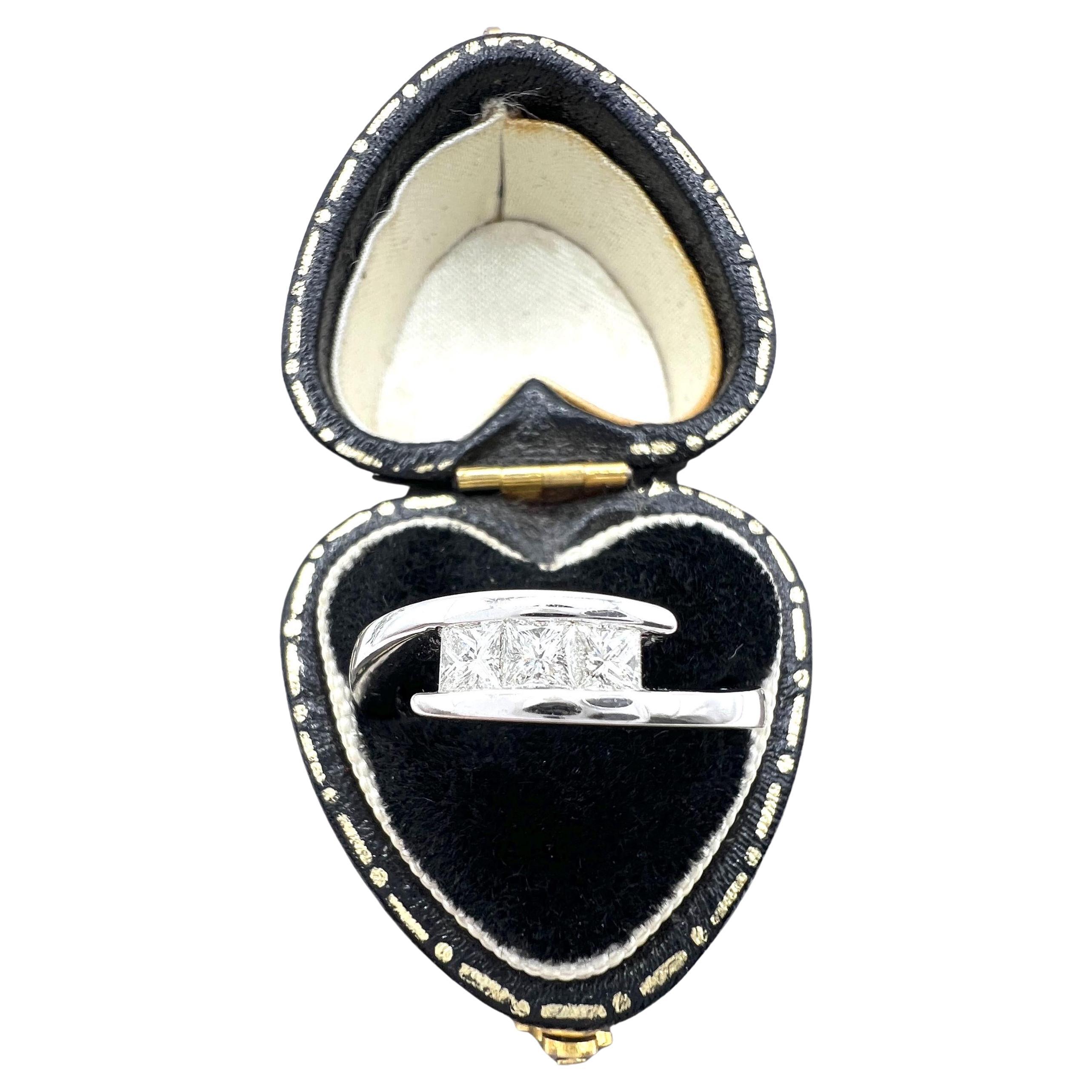 Vintage 18ct White Gold, Diamond Three Stone Crossover Engagement Ring