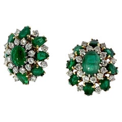 Vintage 18ct White Gold Emerald and Diamond Cluster Stud Earrings
