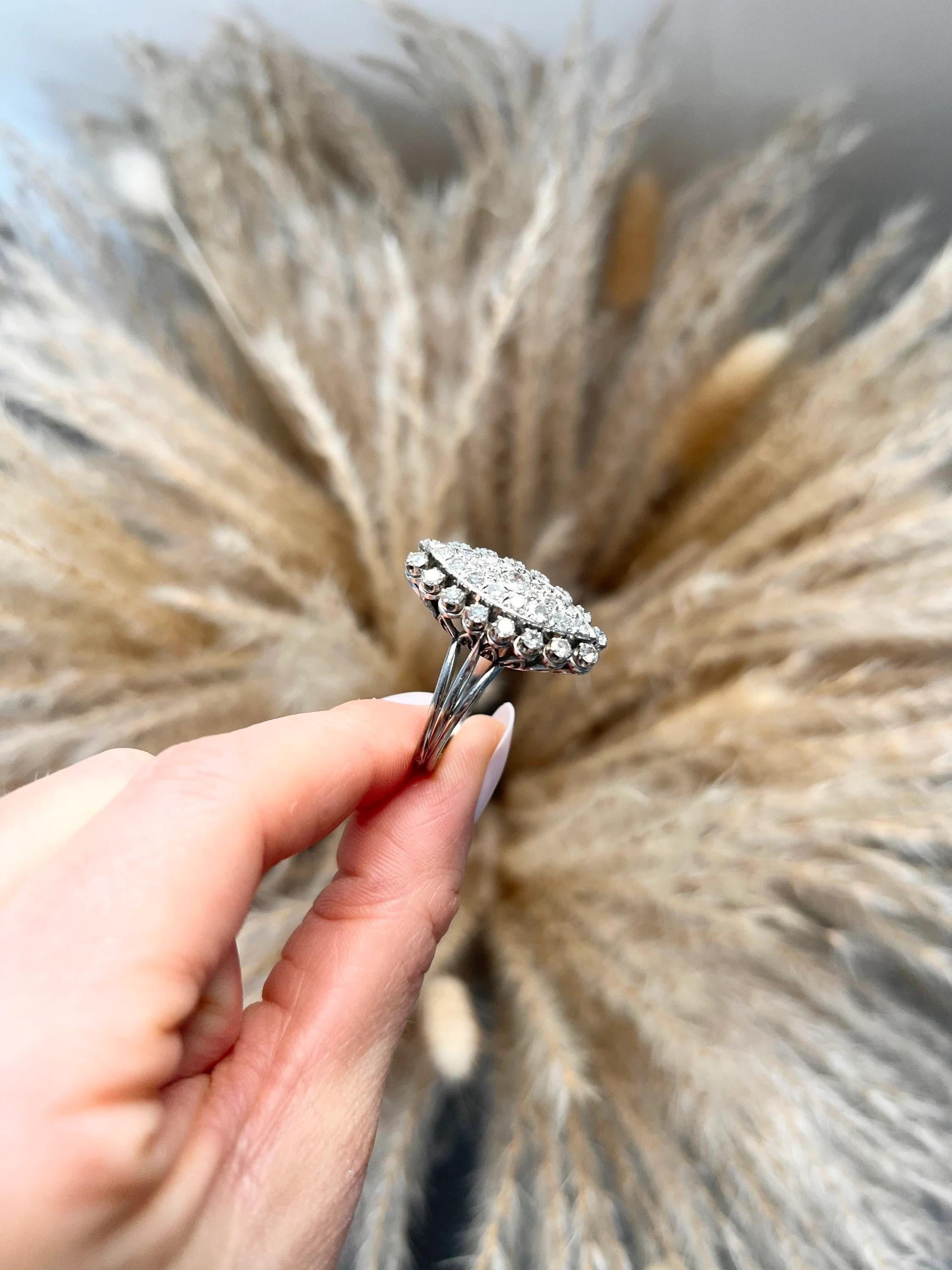 Vintage 18ct White Gold French Marquise Diamond Ring For Sale 3