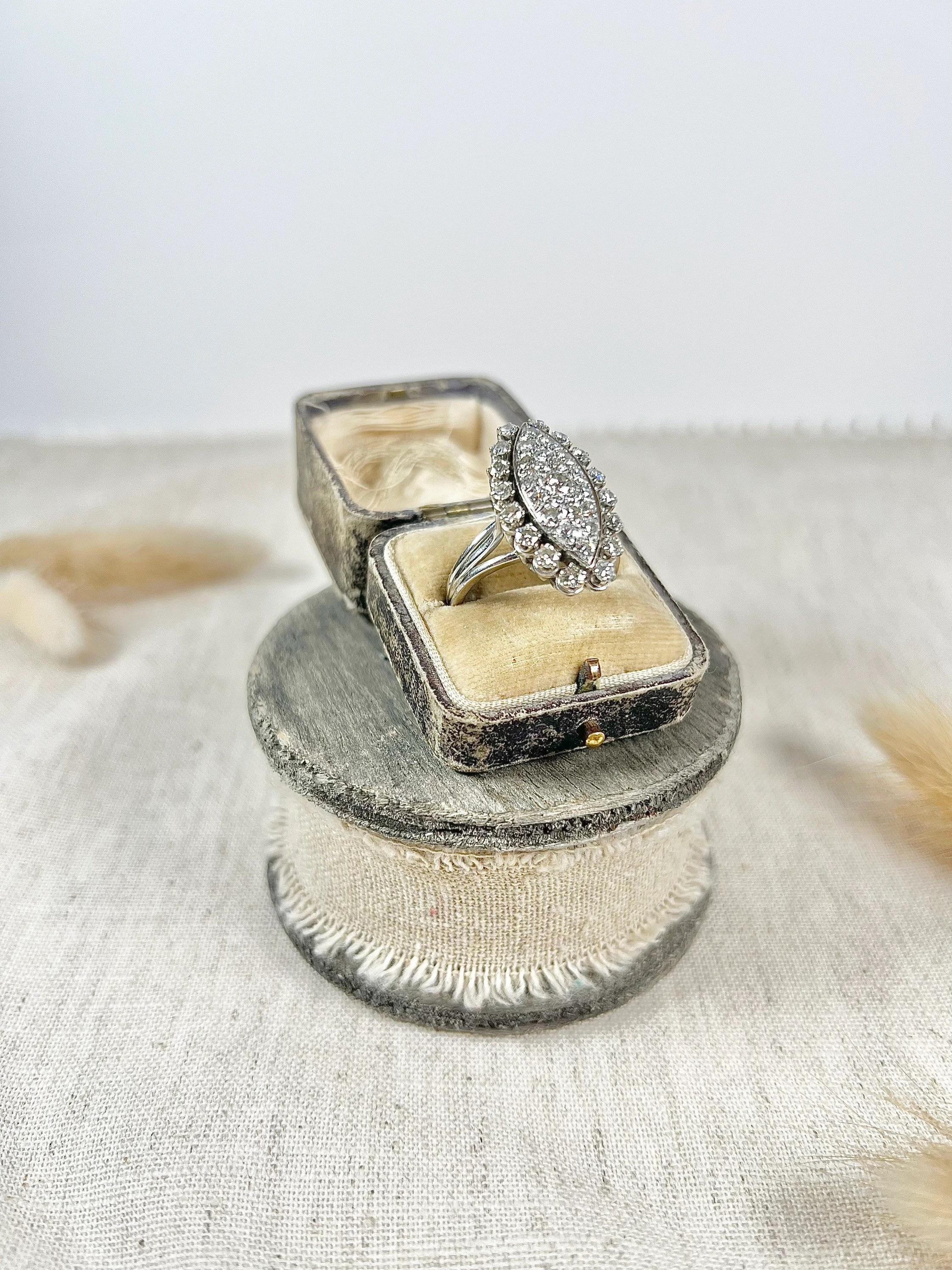 Vintage 18ct White Gold French Marquise Diamond Ring For Sale 4