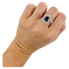 Retro 18ct White Gold French Sapphire & Diamond Cluster Ring