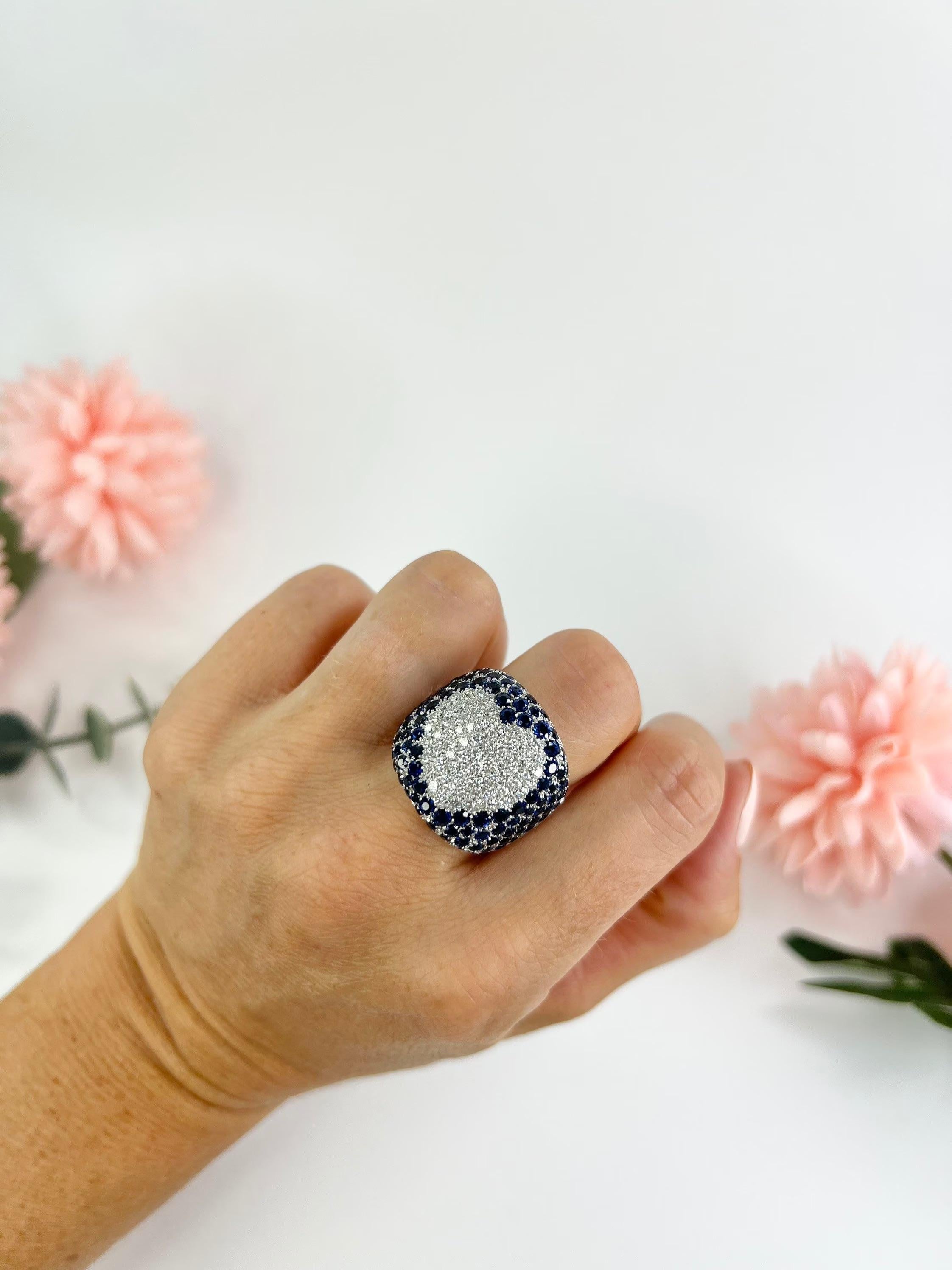 Vintage 18ct White Gold Italian Pasquale Bruni Sapphire & Diamond Heart Ring  For Sale 2