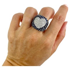 Italienischer Pasquale Bruni Vintage Herzring aus 18 Karat Weißgold mit Saphiren und Diamanten