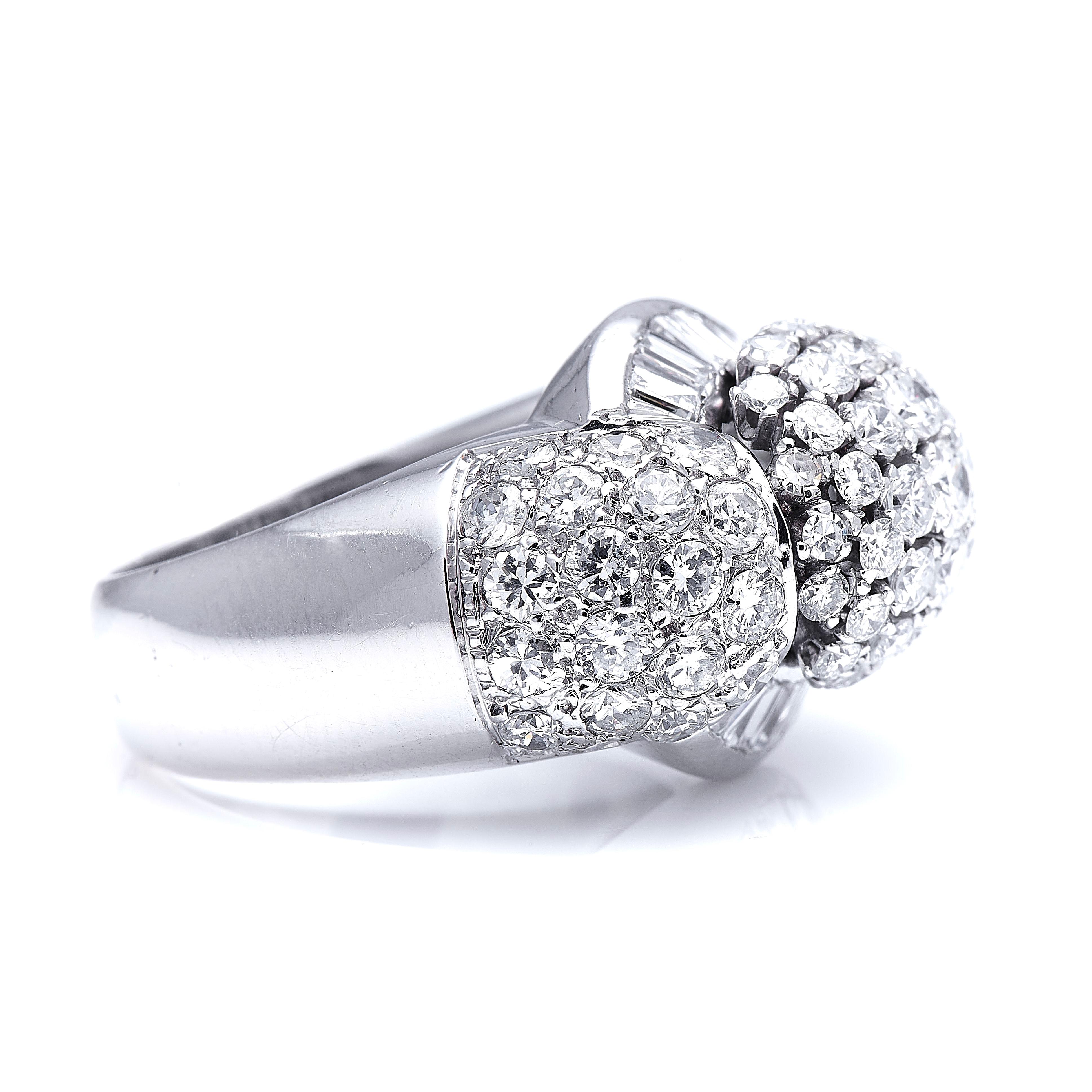 Mixed Cut Vintage, 18 Carat White Gold, Large Diamond Ring For Sale
