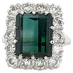 Vintage 18ct White Gold & Platinum Green Tourmaline & Diamond Cluster Ring