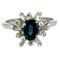 Vintage 18ct White Gold & Platinum Sapphire and Diamond Cluster Ring