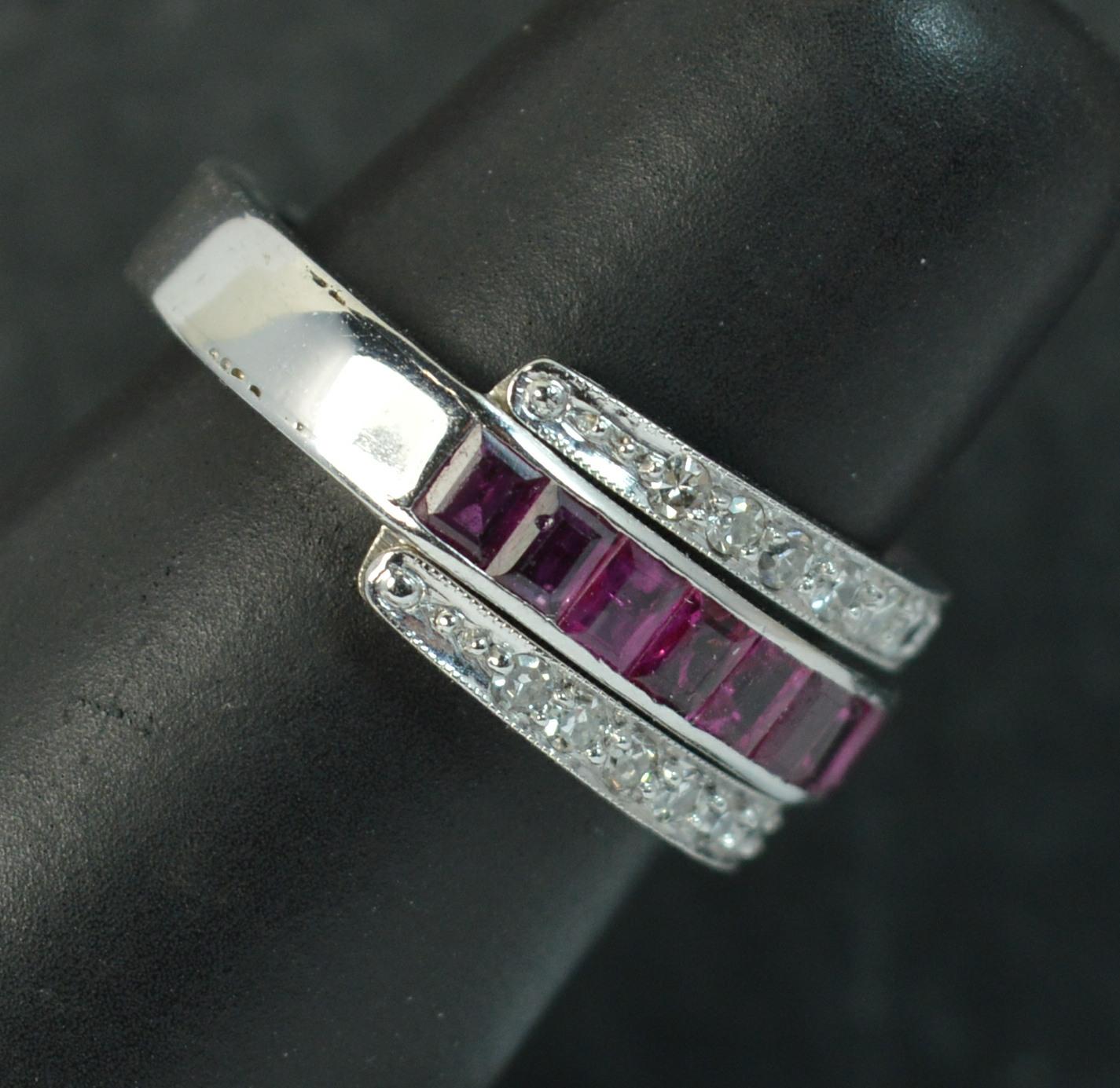 Vintage 18 Carat White Gold Ruby and Diamond Day and Night Eternity Stack Ring 6