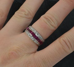 Vintage 18 Carat White Gold Ruby and Diamond Day and Night Eternity Stack Ring