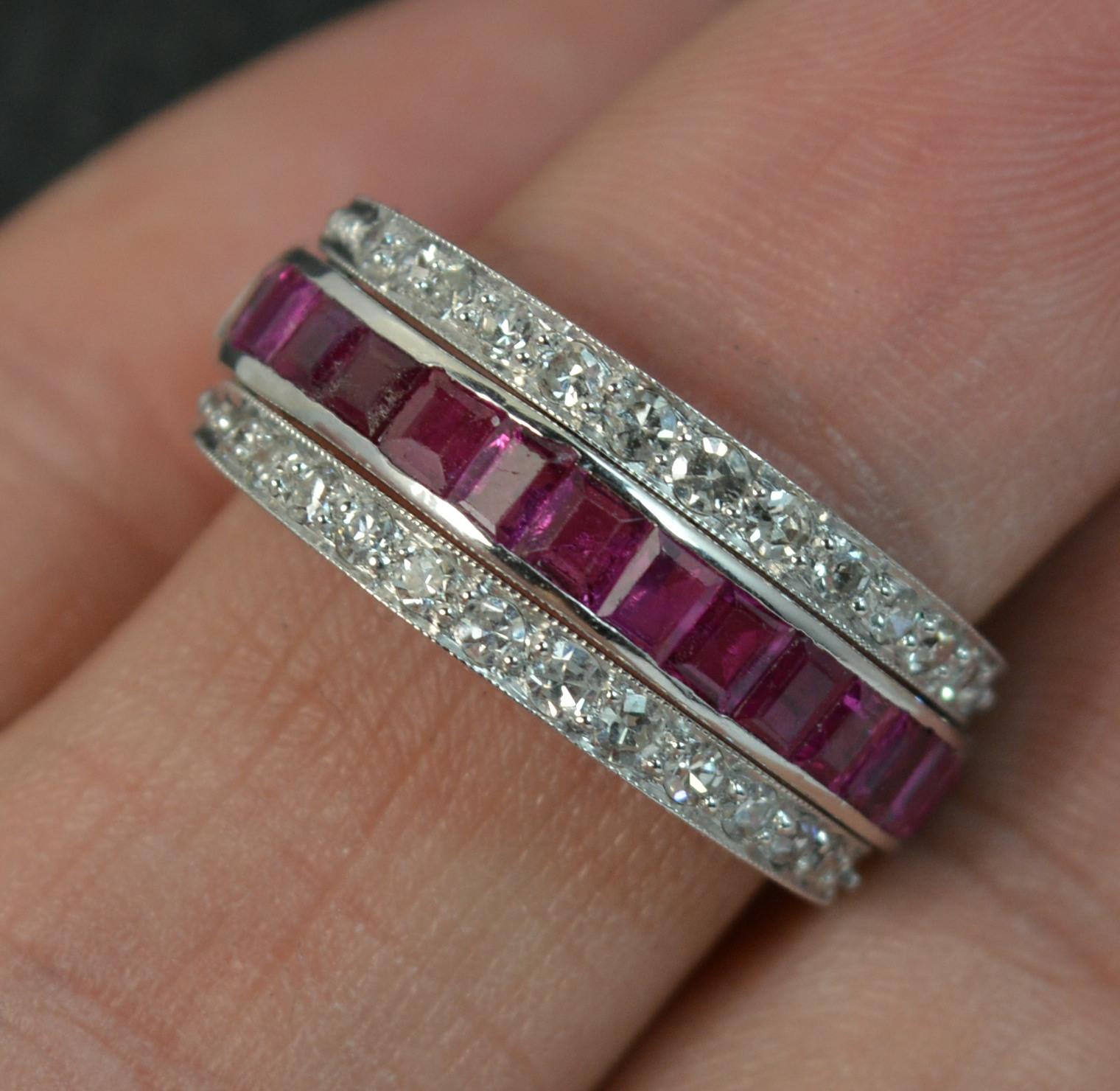 Vintage 18 Carat White Gold Ruby and Diamond Day and Night Eternity Stack Ring 1