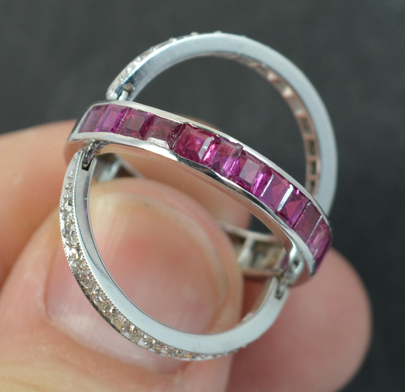 Vintage 18 Carat White Gold Ruby and Diamond Day and Night Eternity Stack Ring 2