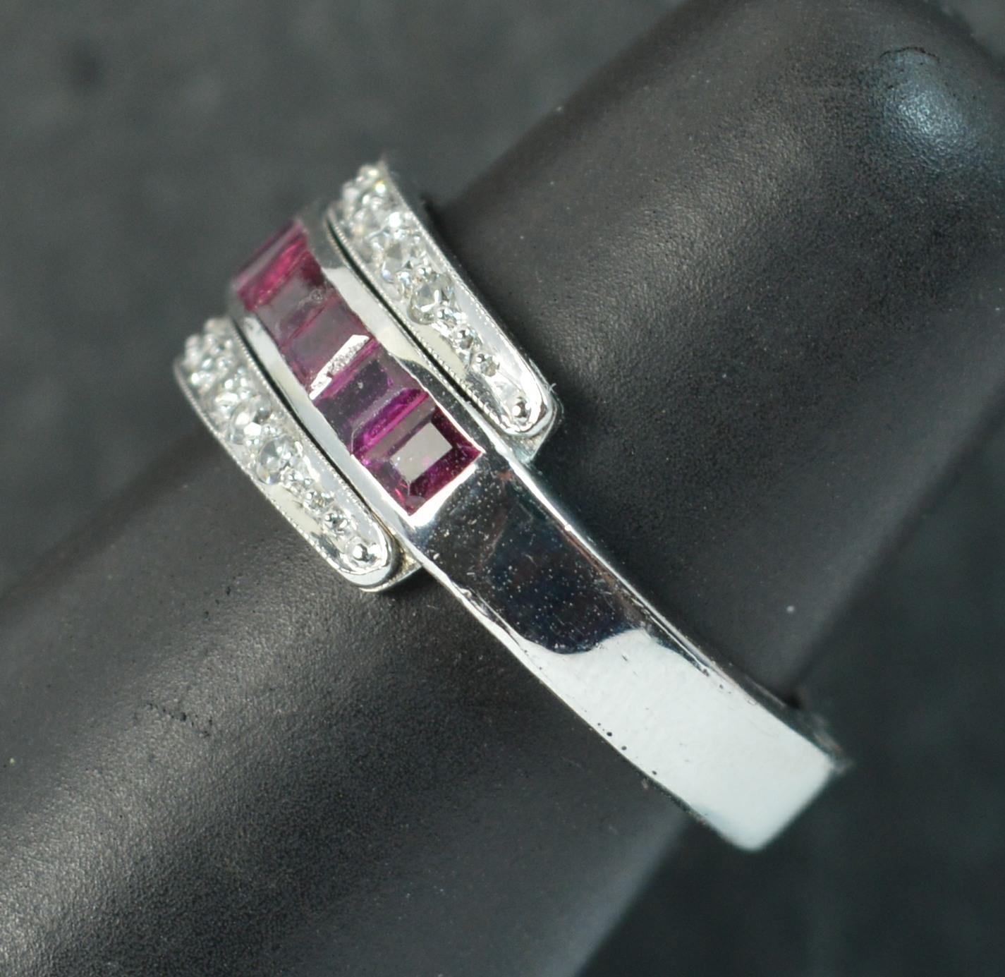 Vintage 18 Carat White Gold Ruby and Diamond Day and Night Eternity Stack Ring 4