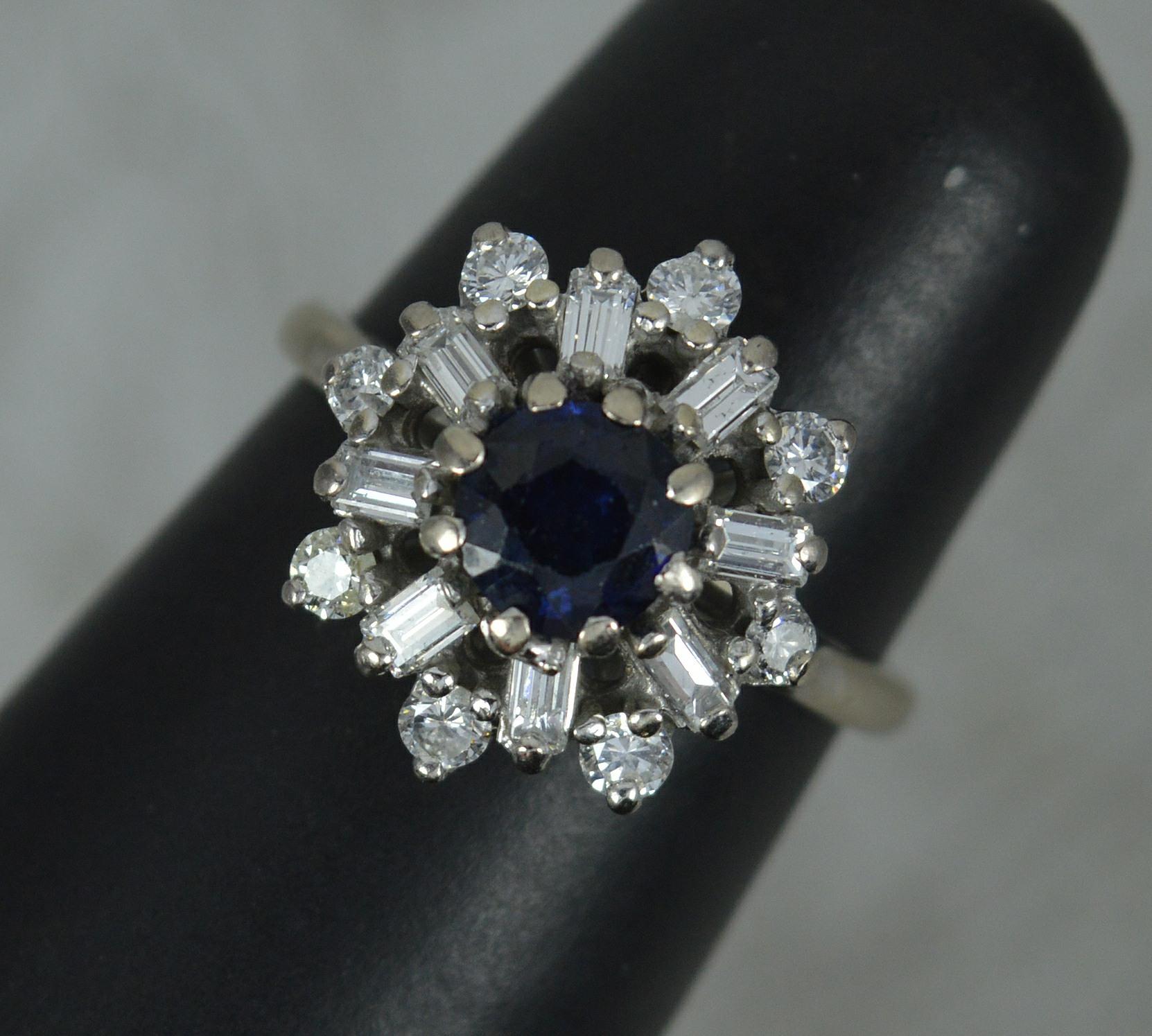 Vintage 18ct White Gold Sapphire and Diamond Snowflake Cluster Ring 2