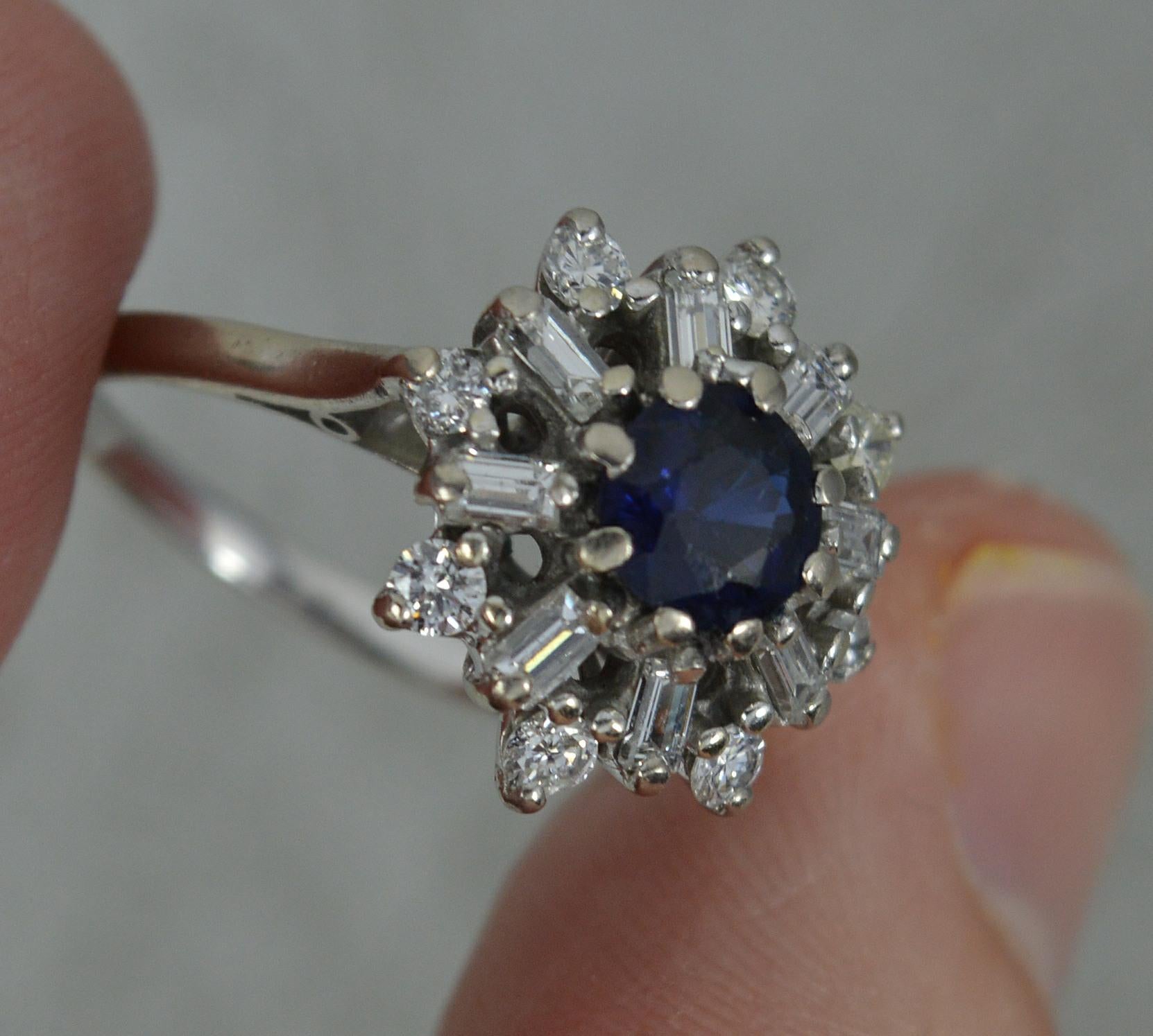 Art Deco Vintage 18ct White Gold Sapphire and Diamond Snowflake Cluster Ring