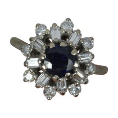 Vintage 18ct White Gold Sapphire and Diamond Snowflake Cluster Ring