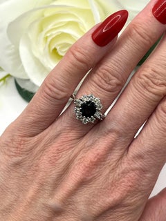 Vintage 18ct White Gold, Sapphire & Diamond Cluster Ring, Circa 1980s