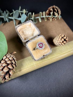 Vintage 18ct White Gold Triple Row, Ruby & Diamond Target Ring