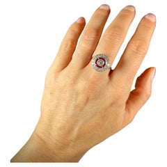 Vintage 18 Karat Weißgold Dreifach-Ring, Rubin & Diamant Target-Ring
