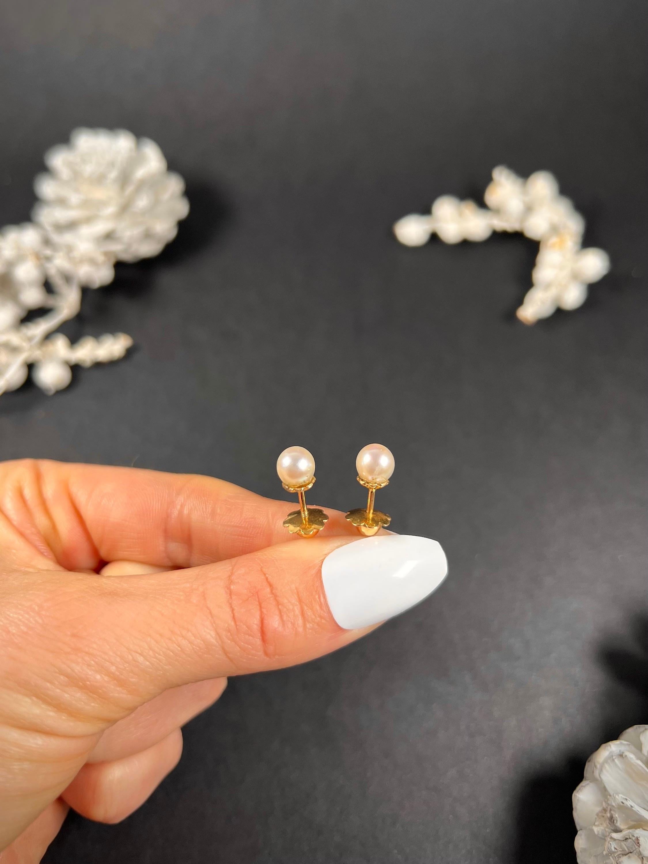 Vintage 18ct Yellow Gold, 1940s Cultured Pearl Stud Earrings 2