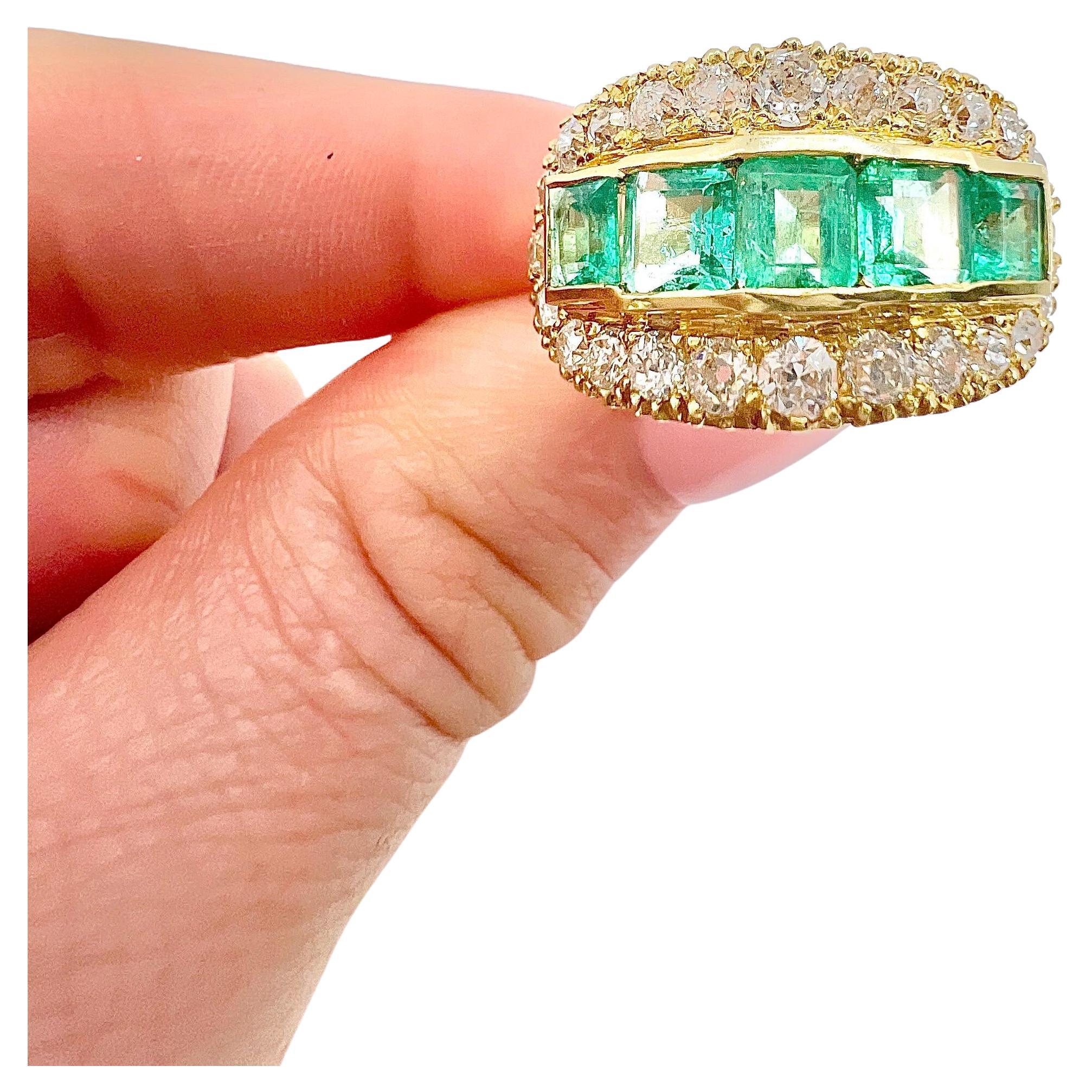 Vintage 18ct Yellow Gold, 1940s Emerald & Diamond Five Stone Ring