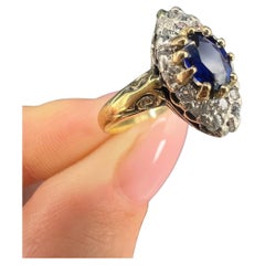 Vintage 18ct Yellow Gold, 1940s Natural Sapphire & Diamond Marquise Ring