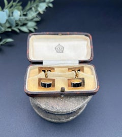 Gemelli d'epoca in oro giallo 18 ct e onice a forma rettangolare del 1940