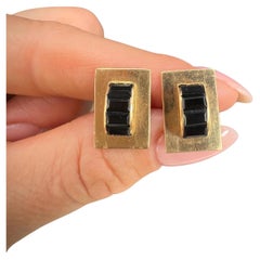 Vintage 18ct Yellow Gold, 1940s Onyx Rectangular Shaped Cufflinks