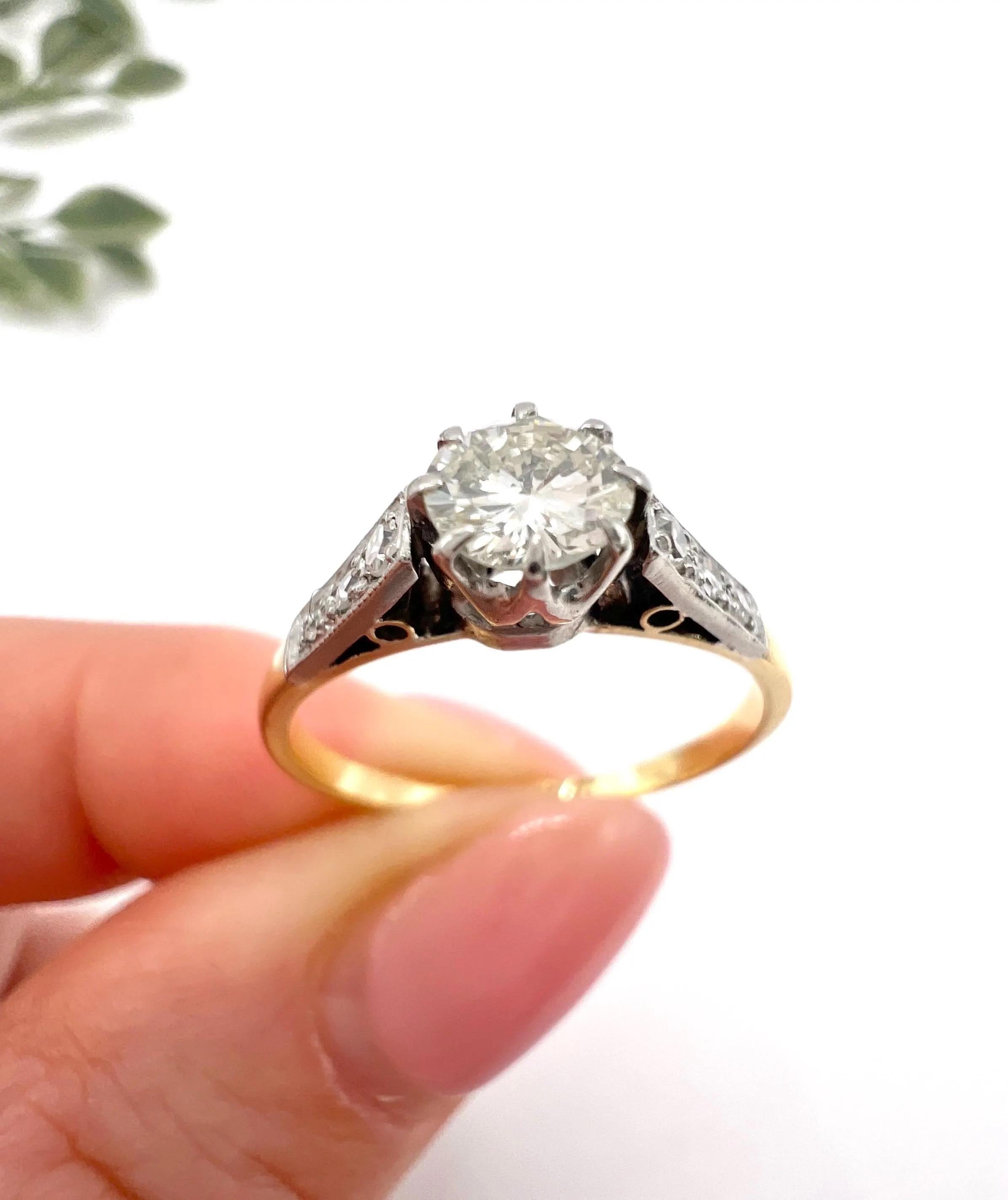 Vintage 18ct Yellow Gold, 1940s Single Stone Diamond Engagement Ring ...